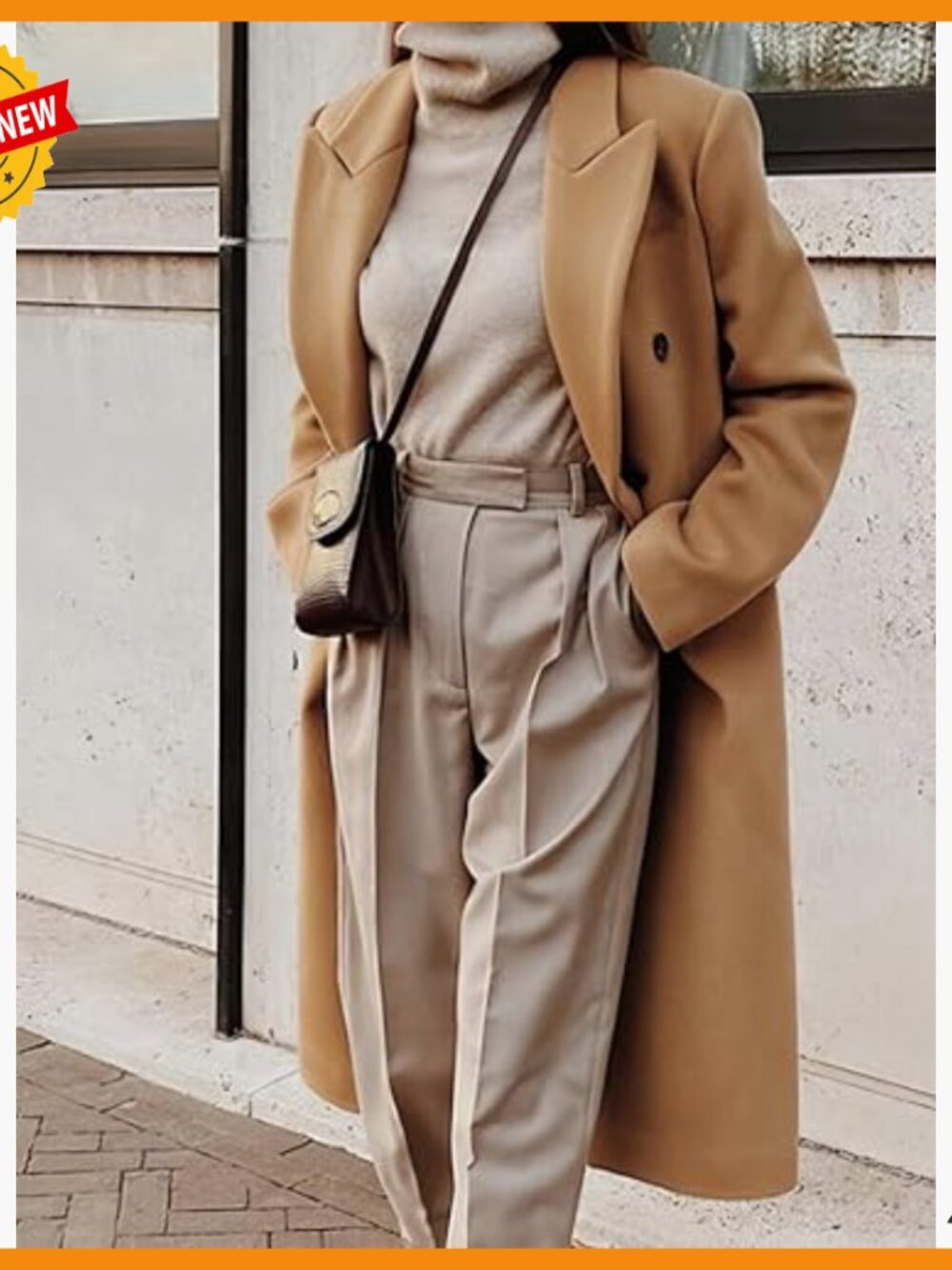 Long Wool Pea Coat Double Breasted Trench Overcoat Winter Fall - Picture 3 of 4